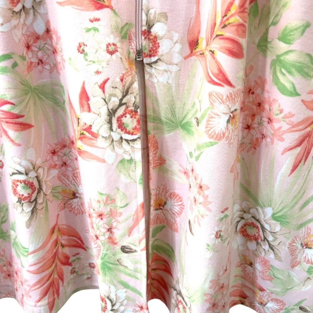 Miss Elaine Relax short sleeve zip Robe Medium pink floral pockets jersey NWT - Picture 7 of 12
